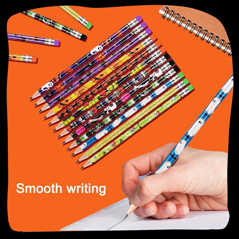 EMPCYDIA 48 Halloween Pencils Bulk with Erasers for Kids, Cute Wood Pencils with Colorful Halloween Themed Design for Kid Trick o2r Treat Gift Prize, Party Favor, Classroom Reward (7.5in Length) - Image 4